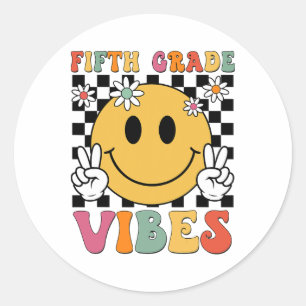 Fifth Grade Vibes Girls Retro Smile Team 5th Grade Classic Round Sticker