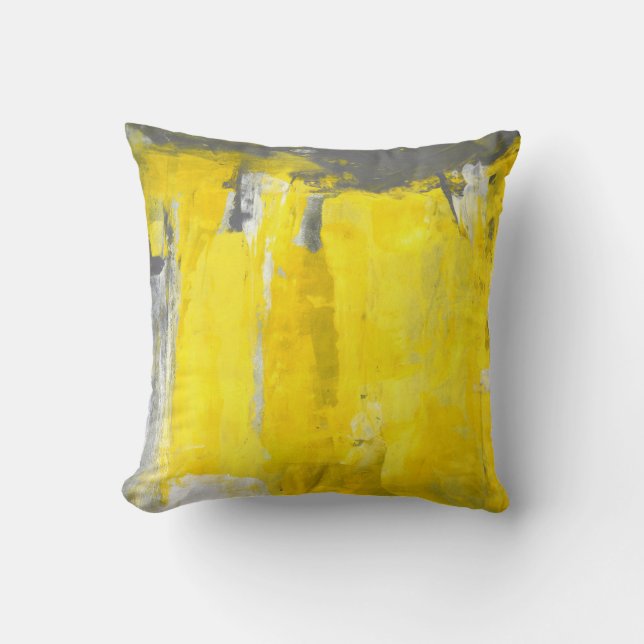 'Fifth' Grey and Yellow Abstract Art Cushion (Front)