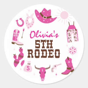 Fifth Rodeo Pink Western Cowboy 5th Birthday Classic Round Sticker