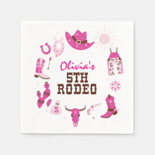 Fifth Rodeo Pink Western Cowboy 5th Birthday Napkin