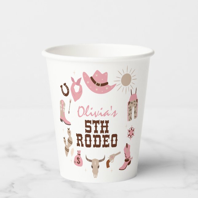 Fifth Rodeo Pink Western Cowboy 5th Birthday Paper Cups (Front)