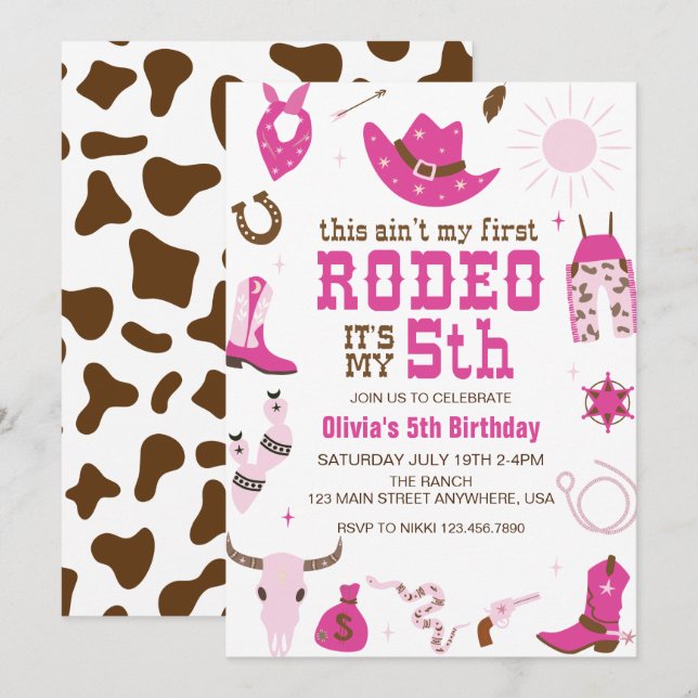 Fifth Rodeo Western Cowgirl 5TH Birthday Invitation (Front/Back)