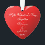 Fifth Valentine's Day Together Names Heart Red Ornament<br><div class="desc">Printed with monogrammed name templates and year template in romantic red heart background for couples celebrating their fifth Valentine's day together. Makes a beautiful Valentine's day gift for him or her.</div>