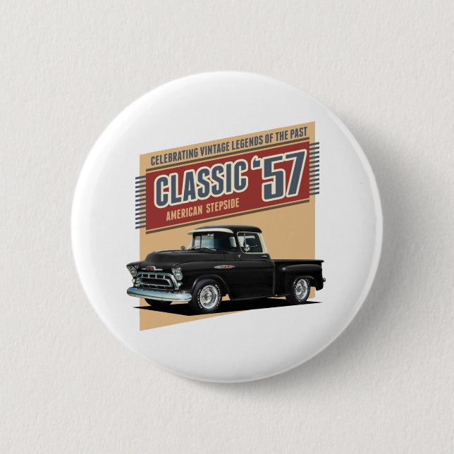 Fifties Black Street Rod Truck 6 Cm Round Badge (Front)