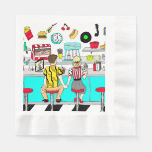 Fifties Diner Nostalgic Couple Holding Hands Napki Napkin