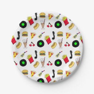 Fifties Diner Nostalgic Style Records, Food Paper Plate
