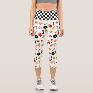 Fifties Graphics with Milkshakes, Hot dogs Retro  Capri Leggings