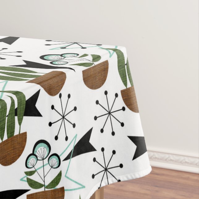 Fifties Houseplants Atomic Style on White | Atomic Tablecloth (In Situ)