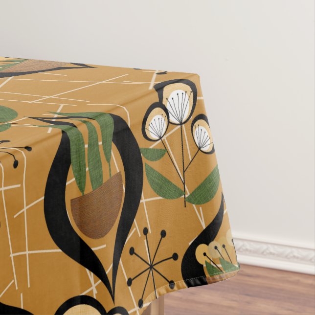 Fifties Houseplants | Gold, Black, Mid-Century Tablecloth (In Situ)