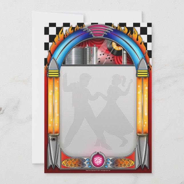 Fifties Party Invitations, 50's Rock n Roll Card (Front)