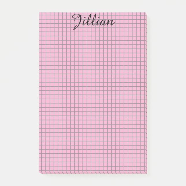 Fifties Pink and Grey Grid Post-it Notes (Front)