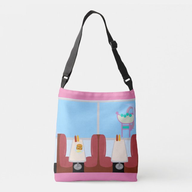 Fifties Sock Hop Era Retro Diner Cartoon Crossbody Bag (Back)