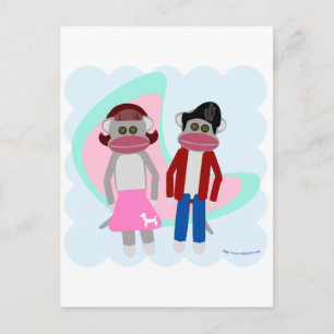 Fifties Sock Hop Sock Monkeys Postcard