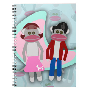 Fifties Sock Hop Sock Monkeys Spiral Notebook