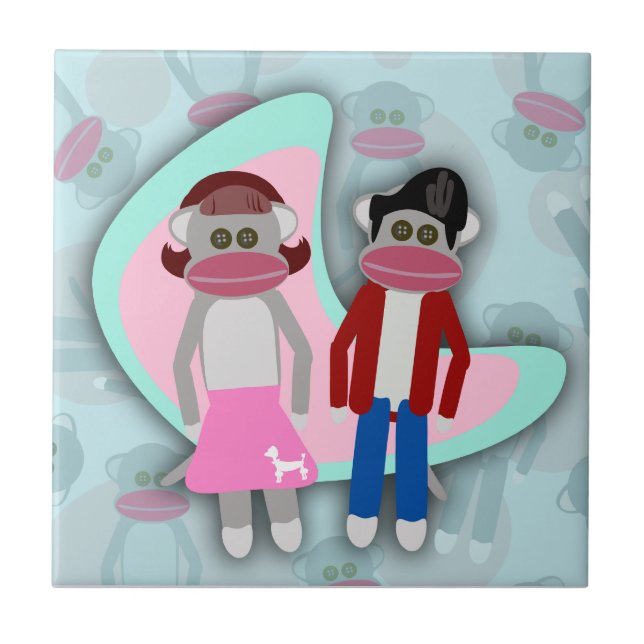 Fifties Sock Hop Sock Monkeys Tile (Front)