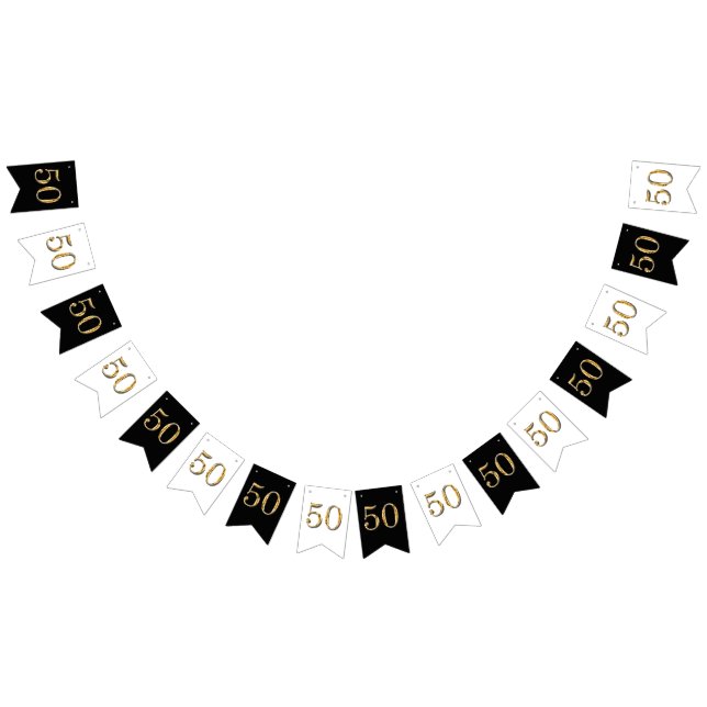 Fiftieth 50th birthday black gold elegant party bunting  (All)