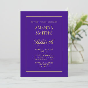 Fiftieth Elegant Gold Purple 50th Birthday Invitation