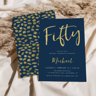 Fifty 50th Birthday Blue Gold Milestone Invitation