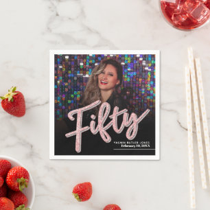 Fifty 50th Birthday custom photo script pink Napkin