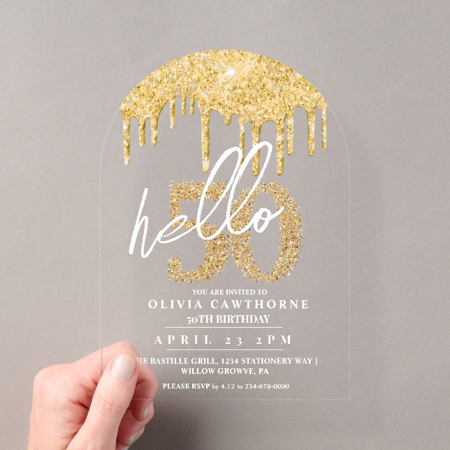 Fifty 50th Birthday Lux Gold Acrylic Invitation (Insitu (Handheld))