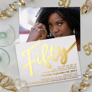 Fifty 50th Birthday party white with gold script