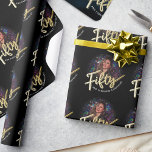Fifty 50th Birthday photo script gold custom Wrapping Paper<br><div class="desc">Fifty gold colour script text on black birthday wrapping paper. Personalise this 50th birthday wrap with your own photo of your birthday girl or boy and a message and or name, currently reads fifty and fabulous Chantelle! Other years and matching items are available. © Original design by Sarah Trett for...</div>