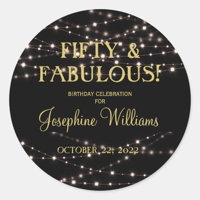 Fifty and Fab Birthday Party Classic Round Sticker (Front)