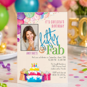 Fifty and Fab Colourful Birthday Party Invitation