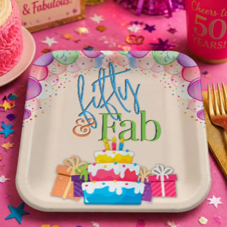 Fifty and Fab Colourful Birthday Party Paper Plate