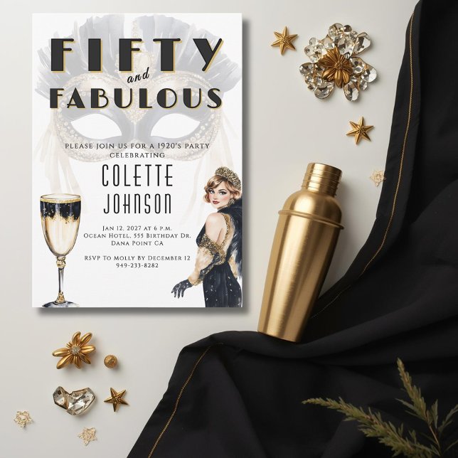 Fifty and Fabulous 1920s Birthday Invitation (Creator Uploaded)