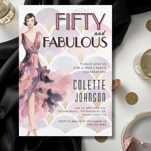 Fifty and Fabulous 1920s Birthday Invitation (Creator Uploaded)