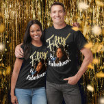 Fifty and fabulous, 50th birthday gold script  T-Shirt<br><div class="desc">Fifty and fabulous,  50th birthday half century gold coloured effect script text add your own photo. Personalise this 50th birthday shirt with your message and square shaped photo of your birthday girl. Other years and matching items are available. © Original design by Sarah Trett for www.mylittleeden.com on Zazzle.</div>