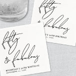 Fifty And Fabulous 50th Birthday Party Napkin<br><div class="desc">Fifty & Fabulous Birthday Party Cocktail Napkin. Celebrate in style with this bold and modern napkin design, featuring “Fifty & Fabulous” prominently across most of the space in flowing handwritten script for a chic, celebratory look. At the bottom, there’s space to personalise with the birthday person’s name, age, and party...</div>