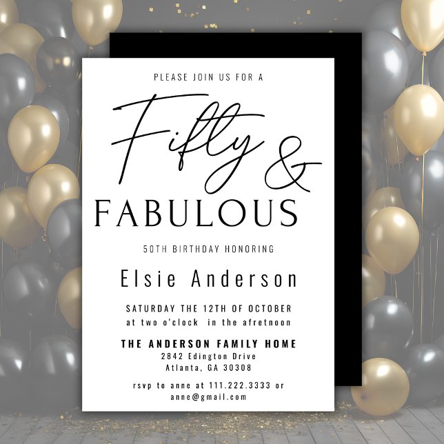 Fifty And Fabulous 50th Birthday Party Simple  Invitation (Creator Uploaded)