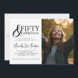 Fifty And Fabulous 50th Birthday Photo Party Invitation<br><div class="desc">A beautiful, black and white modern 50th birthday photo invitation you can personalize and send out for your fiftieth birthday party celebration. The words "50 and Fabulous" are set using popular typography. Replace the sample photo with your own. The black and white colors can be changed using the edit menu....</div>