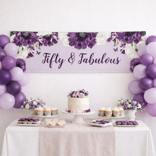 Fifty and Fabulous 50th Birthday Purple Floral Banner