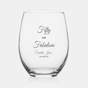 Fifty and Fabulous Birthday Celebration Custom Stemless Wine Glass