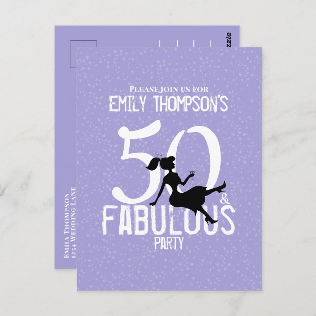 Fifty and Fabulous Birthday Modern Cute Cocktails Postcard (Front/Back)