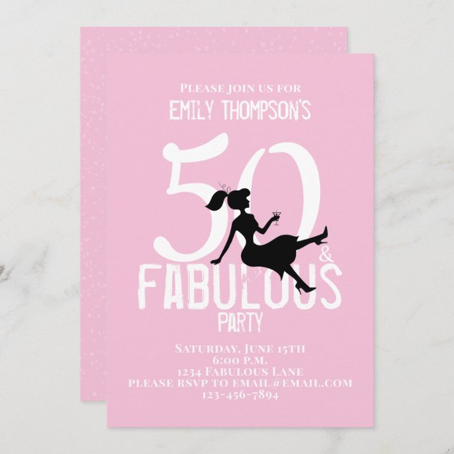 Fifty and Fabulous Birthday Modern Fun Cocktails Invitation (Front/Back)