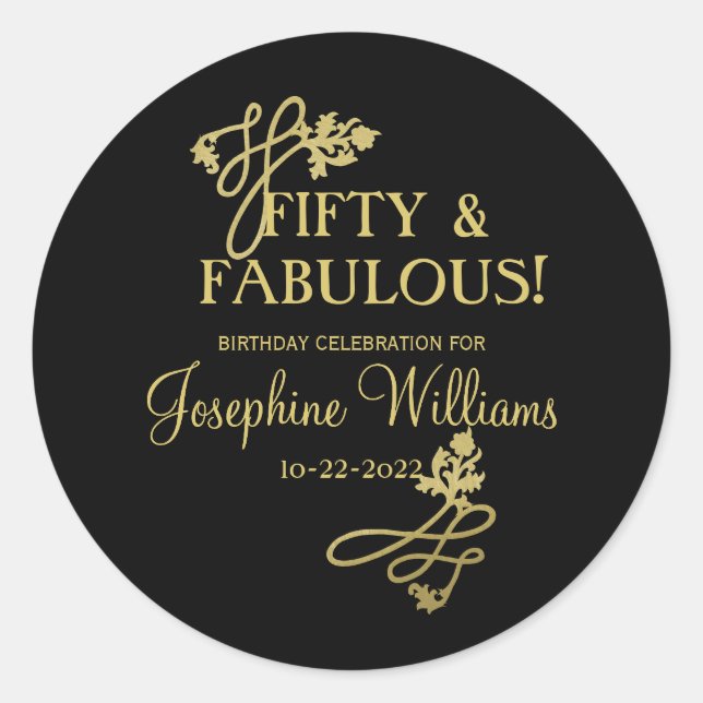Fifty and Fabulous Birthday Party  Classic Round Sticker (Front)