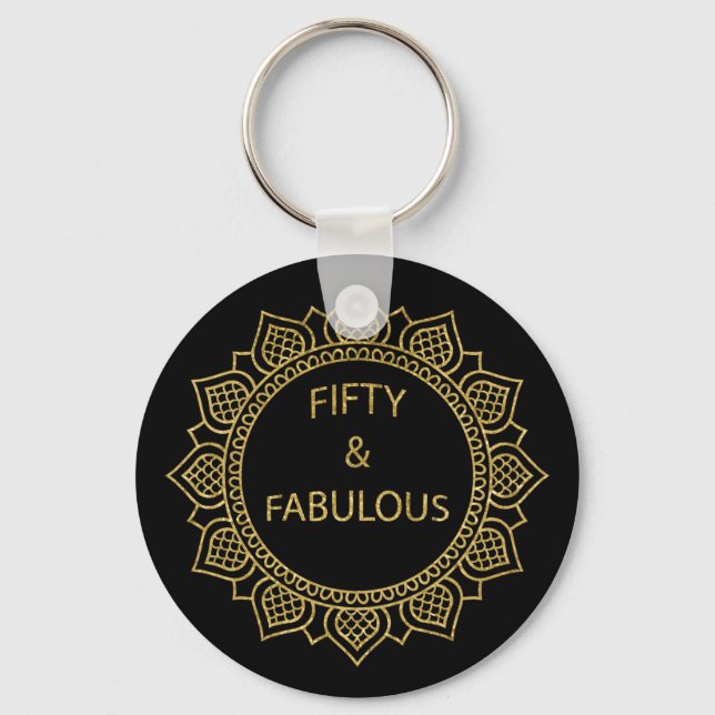 Fifty and Fabulous Birthday Party Key Ring (Front)