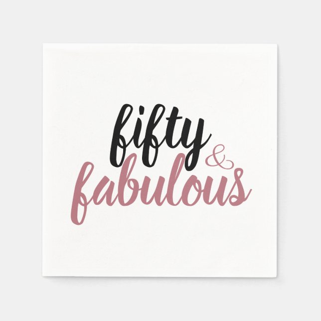 Fifty And Fabulous Birthday Party Rose Gold Black Napkin (Front)