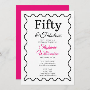 Fifty and Fabulous Black and Pink Script Invitation
