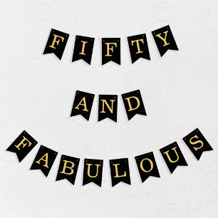 Fifty and Fabulous Black Gold 50th Birthday Party Bunting