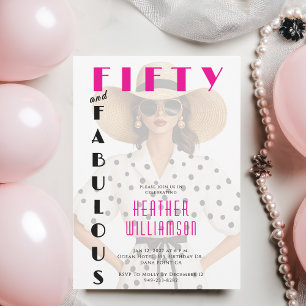 Fifty and Fabulous Black Pink 50th Birthday Invitation