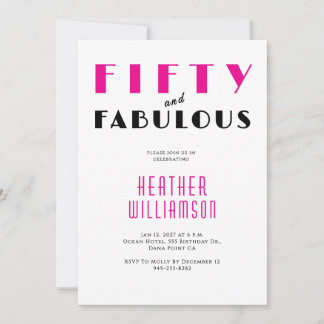 Fifty and Fabulous Black Pink 50th Birthday Invitation