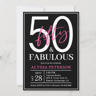 Fifty and Fabulous Black Script 50th Birthday Invitation