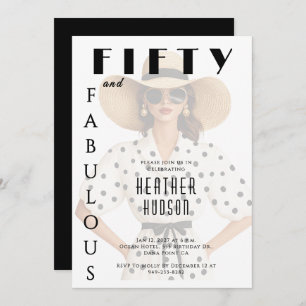 Fifty and Fabulous Black White 50th Birthday  Invitation