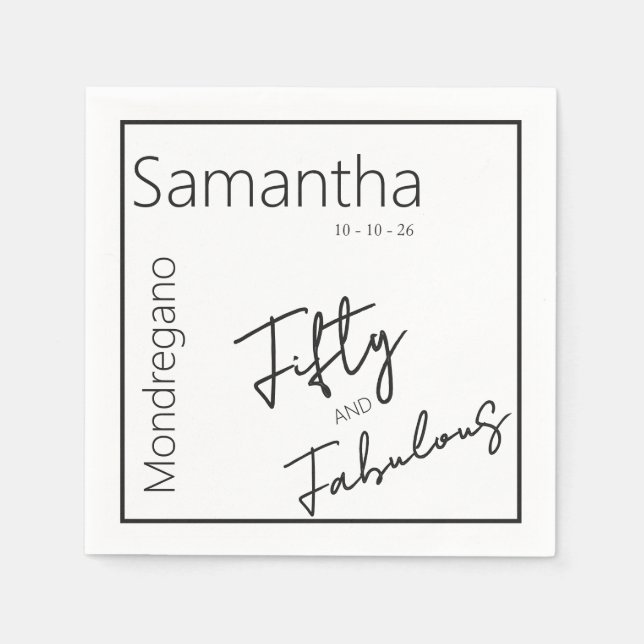 Fifty and Fabulous Black White 50th Birthday Napkin (Front)