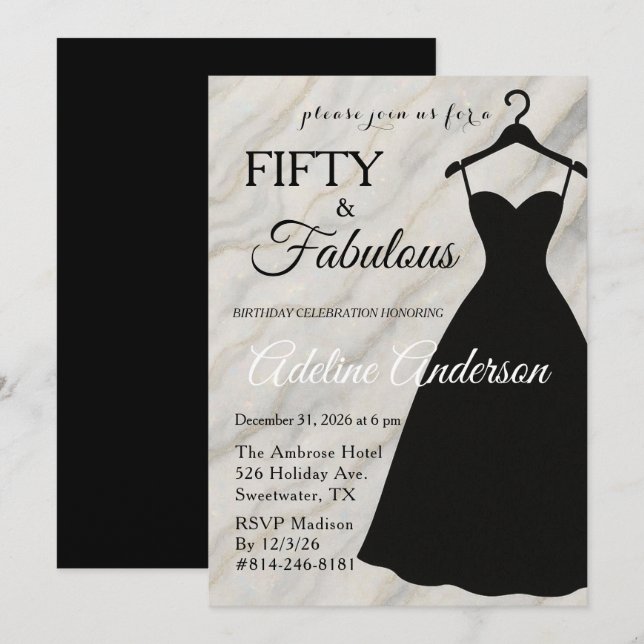 Fifty and Fabulous Black White Marble 50th Invitation (Front/Back)